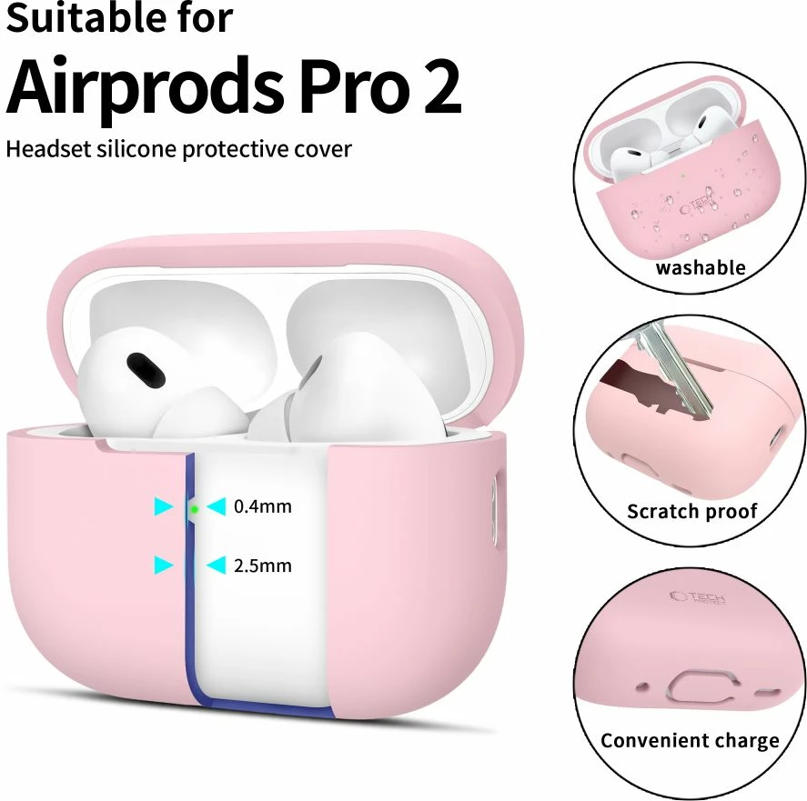 Mbështjellës Tech-Protect për AirPods Pro/Pro 2, silikon, rozë