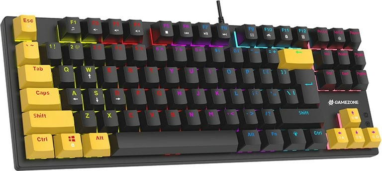 Tastierë mekanike + Maus, Tracer, Gamezone Hornet87 USB, 87 taste me kalibra të kuq, QWERTY English (UK), anti-ghosting 25-taste, ndriçim rainbow, DPI 1000-7200, me kabllo USB 1.5 m, e djathtë, e zezë, set