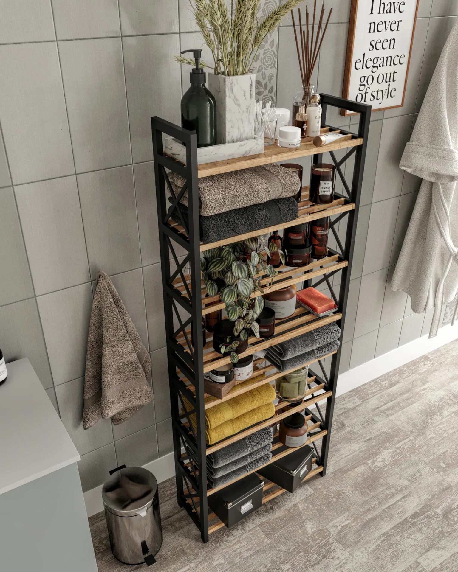 Raft multifunksional, ngjyrë e zezë, Skye Decor, plastikë, 46x128x18 cm