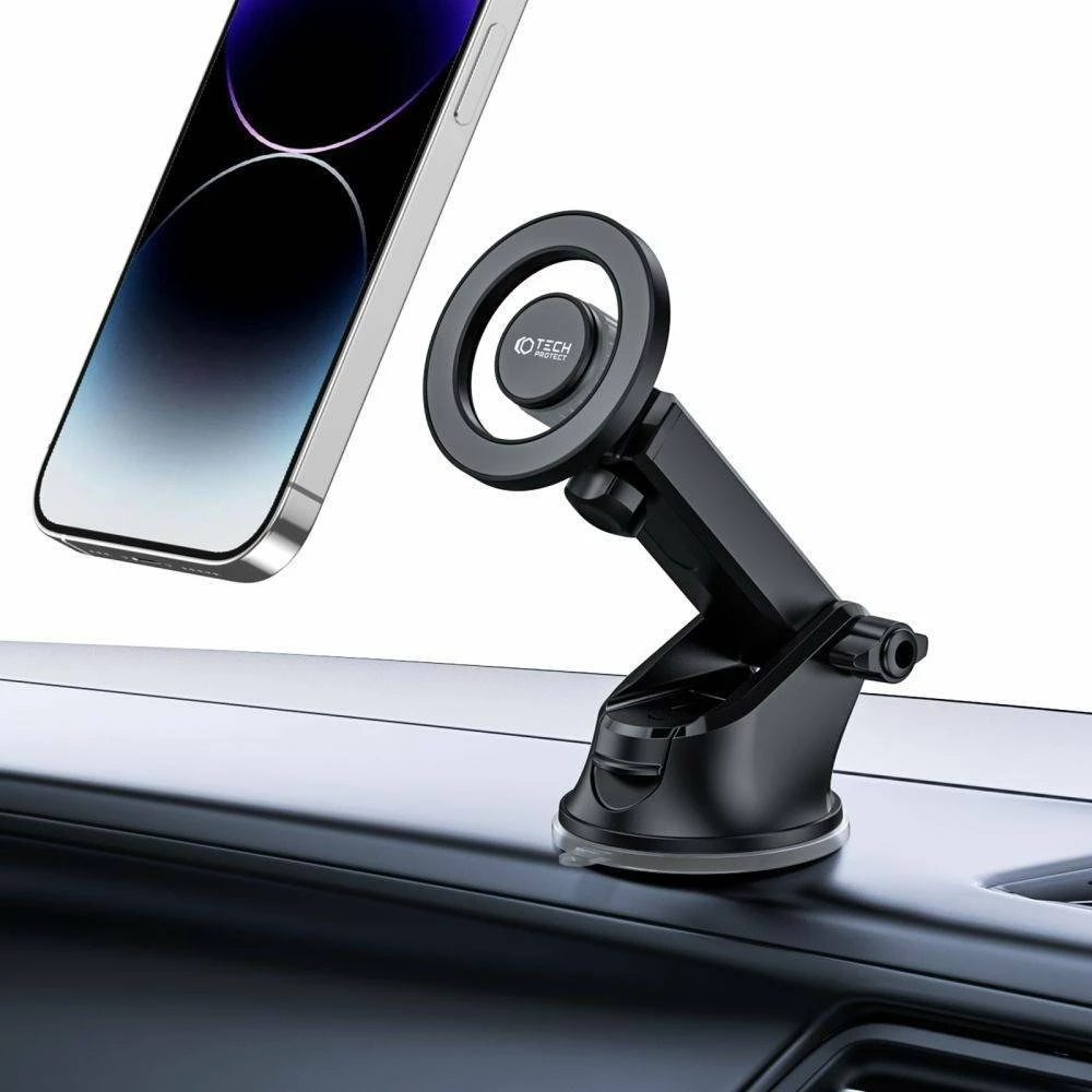 Mbajtëse magnetike për veturë Tech-Protect N51 MagSafe, 2-në-1 (vakum + grilë ventilimi), 360°, e zezë, set 3 copë