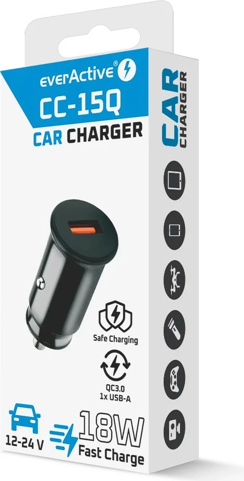Karikues për makinë everActive CC-15Q QC3.0 18W 1xUSB-A, i zi