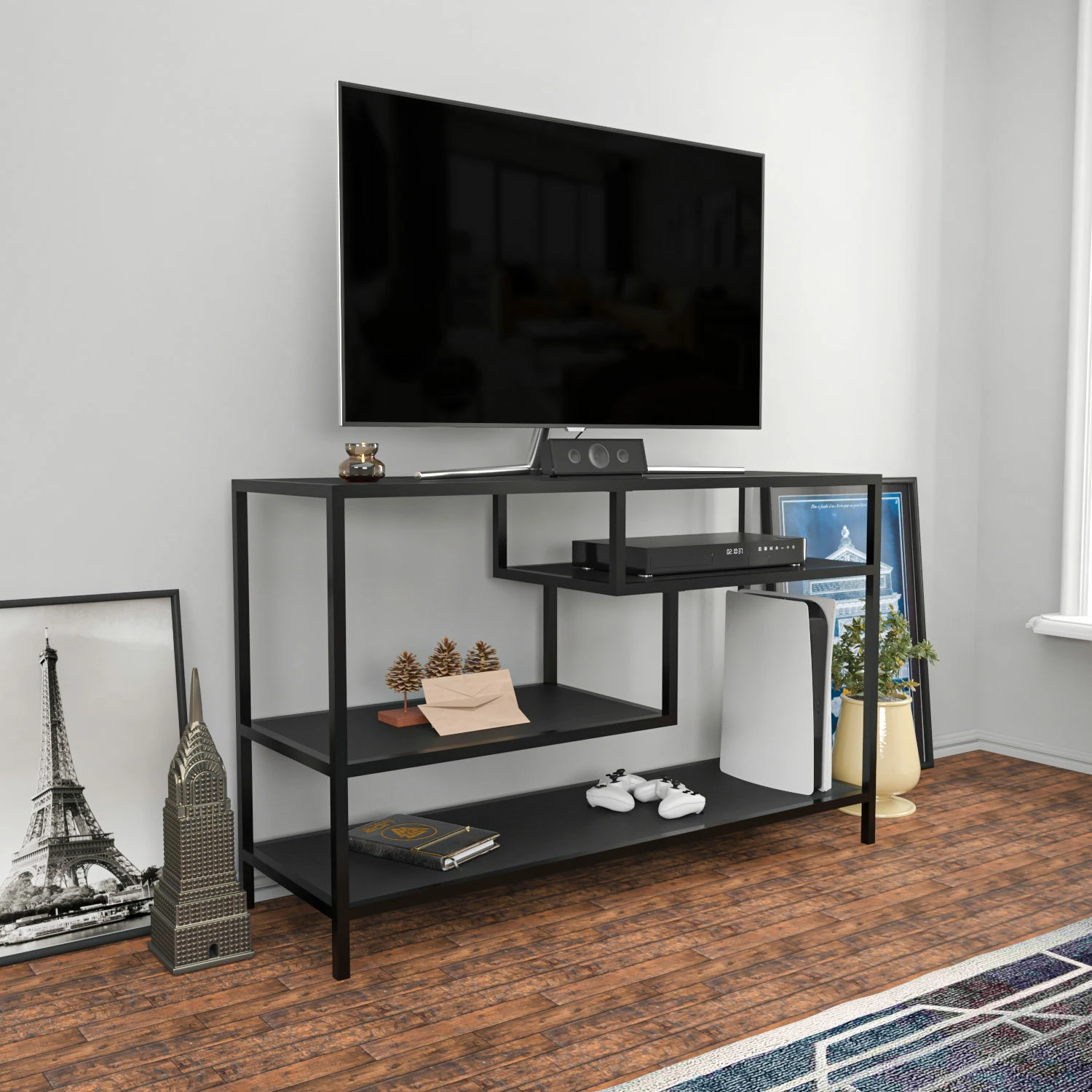 Komodë për TV Skye Decor, ngjyrë robins e zezë, antracit