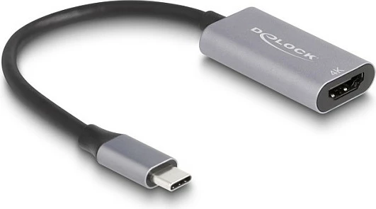 Adapter DeLOCK USB-C në HDMI (DP Alt Mode), 4K 60Hz, HDR10, HDCP, 0.15m, zi/gri