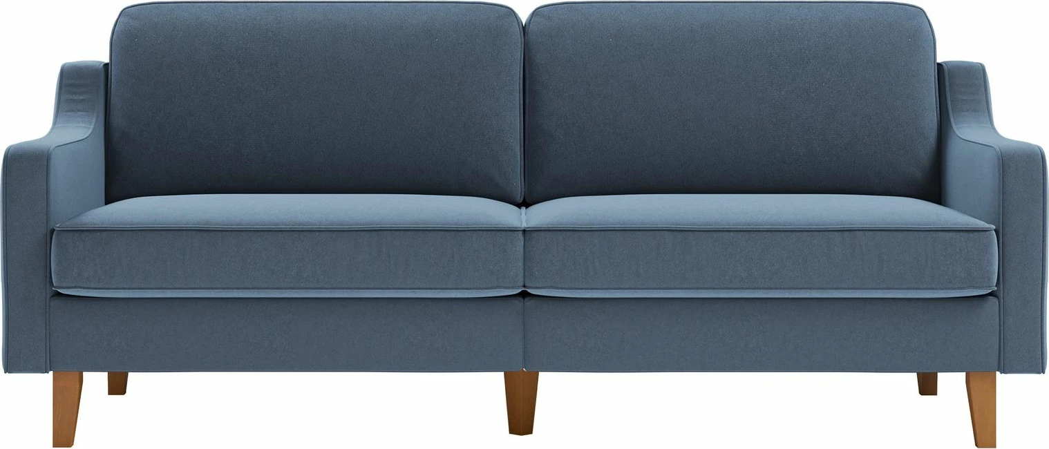 Divan treshe Robin, ngjyrë ocean blue, këmbë dru arre