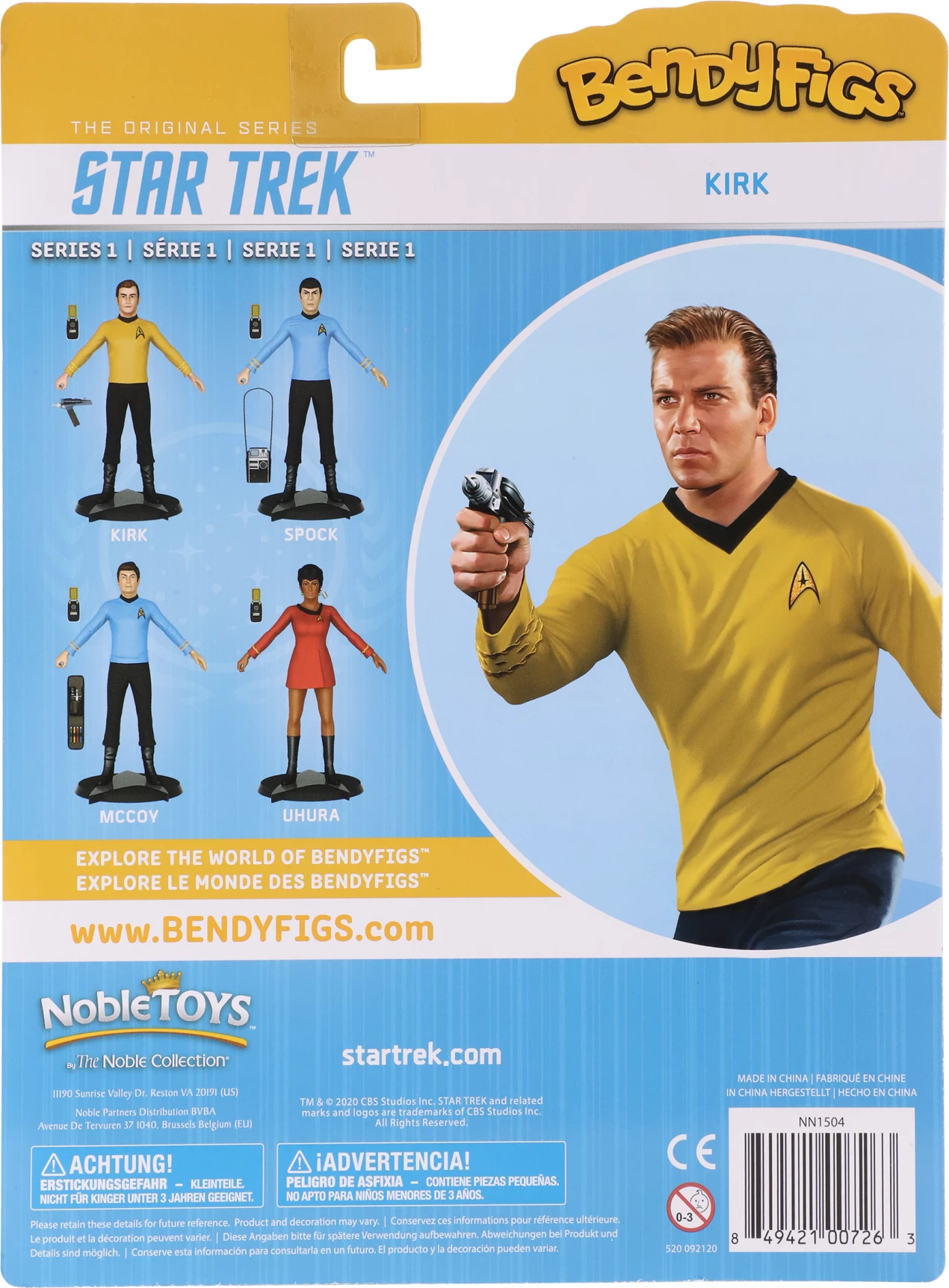 Figurë e lakueshme Noble Collection Bendyfigs Captain Kirk 19 cm, set me bazë + phaser + komunikator