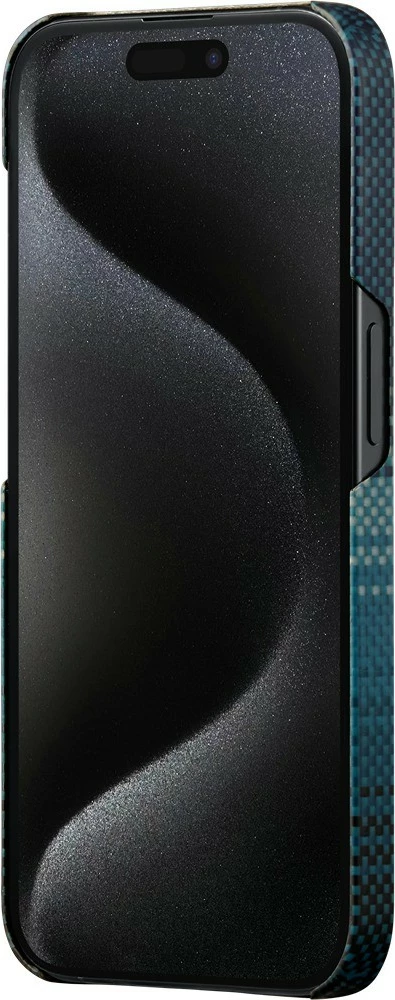 Mbështjellës Pitaka MagEZ Case 5 për iPhone 15 Pro, MagSafe, ultra i hollë 0.69 mm, fibër aramidi, Moonrise blu 8