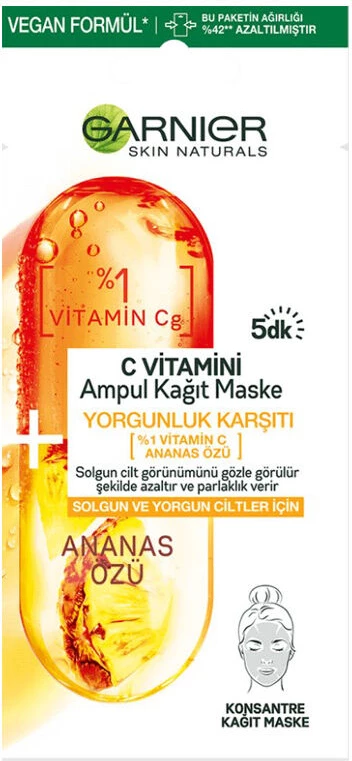 Maskë Garnier Skin Tissue Ampoule 1% Vitamin C (Anti Fatigue)