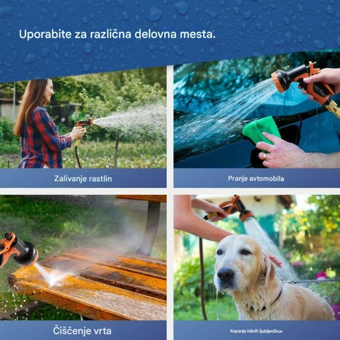 Zorrë kopshti e zgjatshme VonHaus 2500997 15 m, 10 mënyra spërkatjeje, set me lidhësa, zi/portokalli