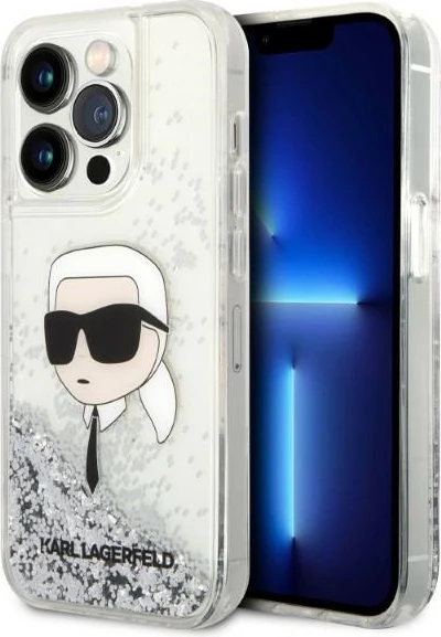 Mbështjellës Karl Lagerfeld KLHCP14LLNKHCH për iPhone 14 Pro 6.1", Glitter Karl Head, argjendtë