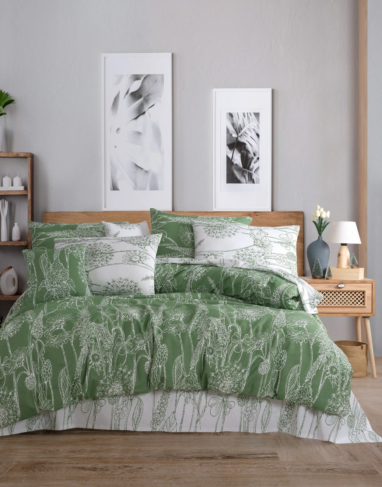 Set mbulesë për krevat dopio King, L'essentiel, Lara, ngjyrë e gjelbër