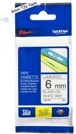 Kasetë shiriti etikete Brother TZe-211, i laminuar, 6 mm, e zezë në të bardhë