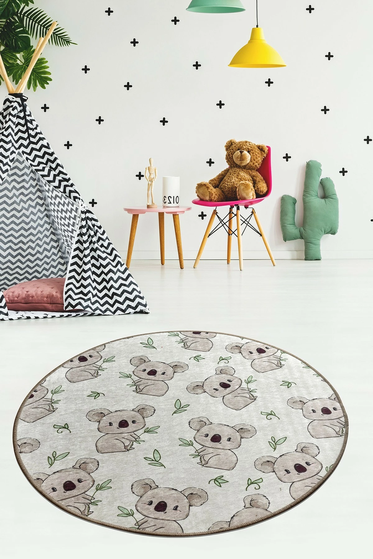 Qilim rrumbullak, model koala, shumëngjyrësh, 140 cm