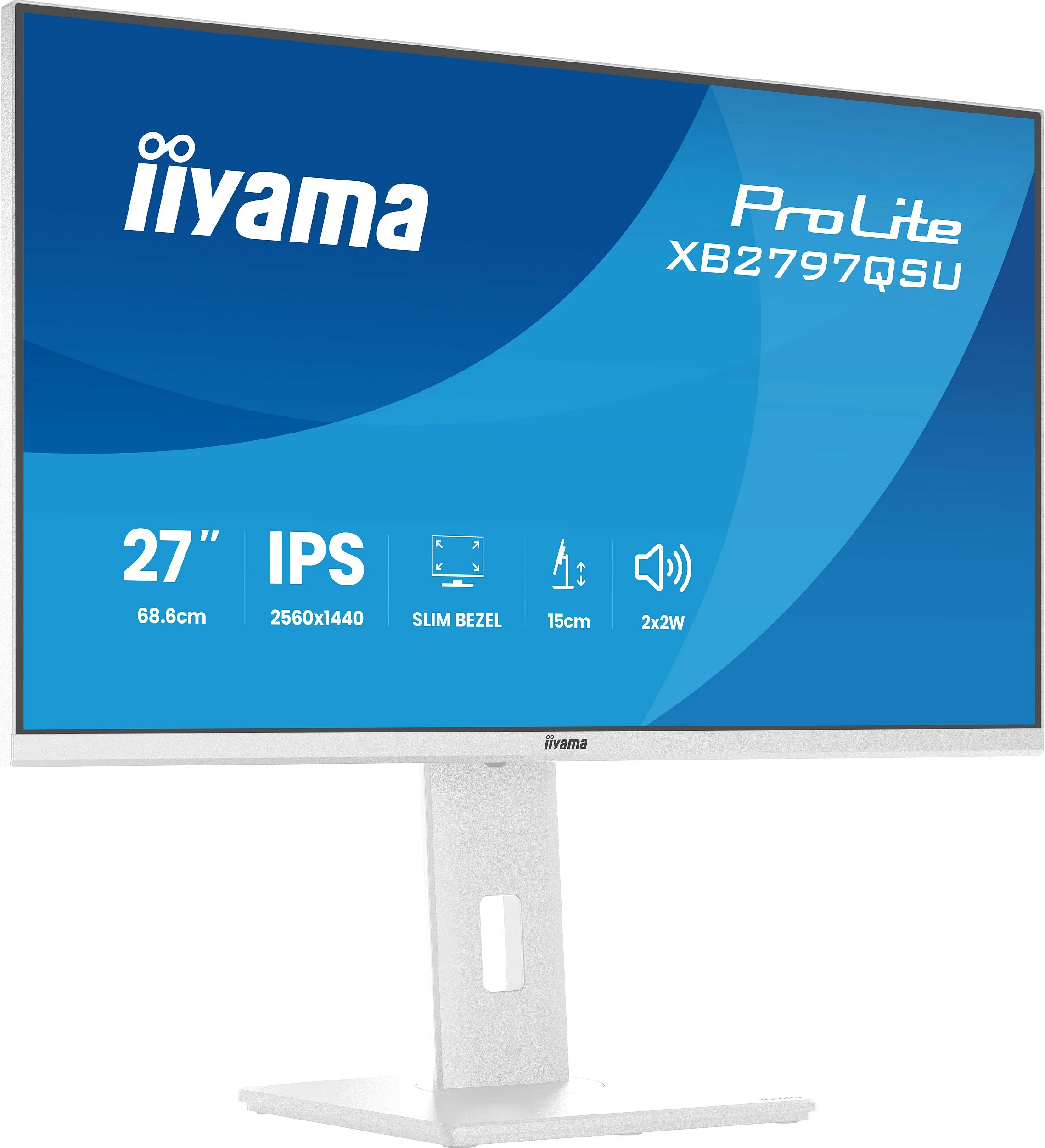 Monitor iiyama ProLite XB2797QSU-W1, 27", IPS, QHD 2560x1440, Slim Bezel, i bardhë