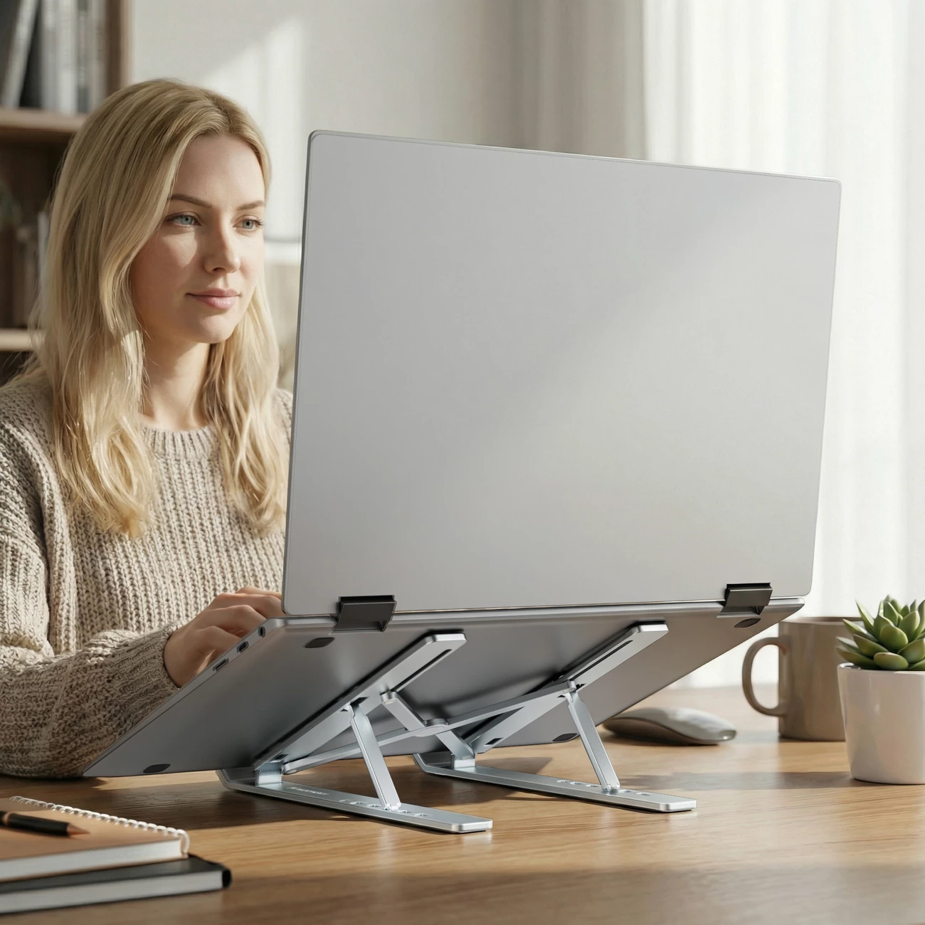 Mbajtëse laptopi Wozinsky WDCX-X8S, e palosshme, e rregullueshme 10-16\", 6 pozita, 10 kg, alumin, argjendtë