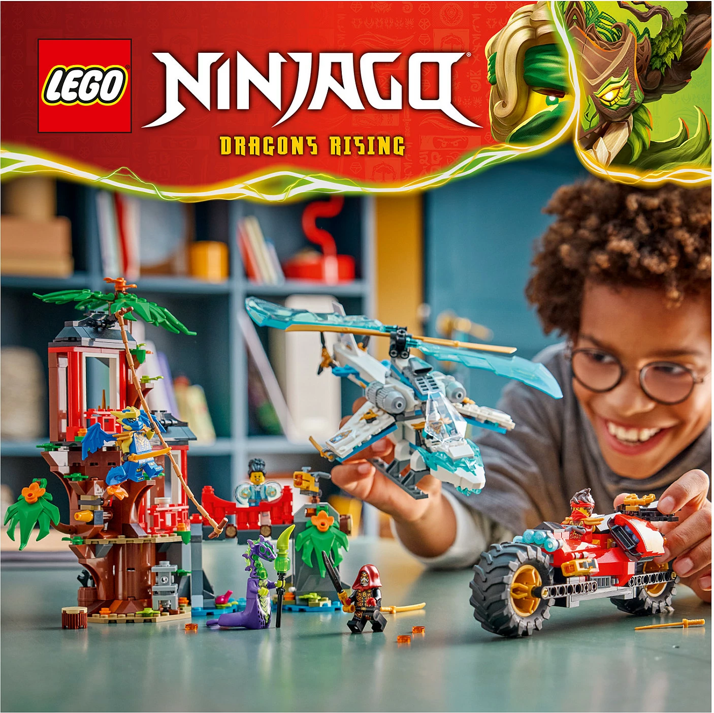 Set ndërtimi LEGO NINJAGO 71857 Ninja Vehicle Tree House Battle, 642 pjesë, 6 minifigura, multikolor