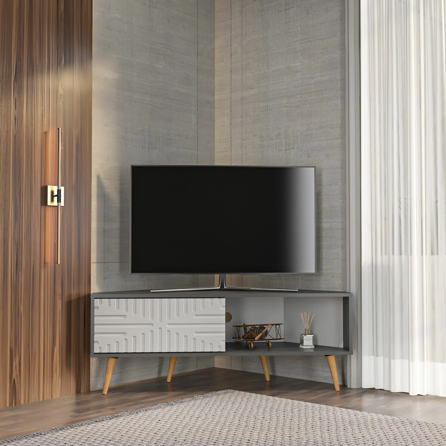 Komodë TV Skye Decor, ngjyrë antracit dhe e bardhë