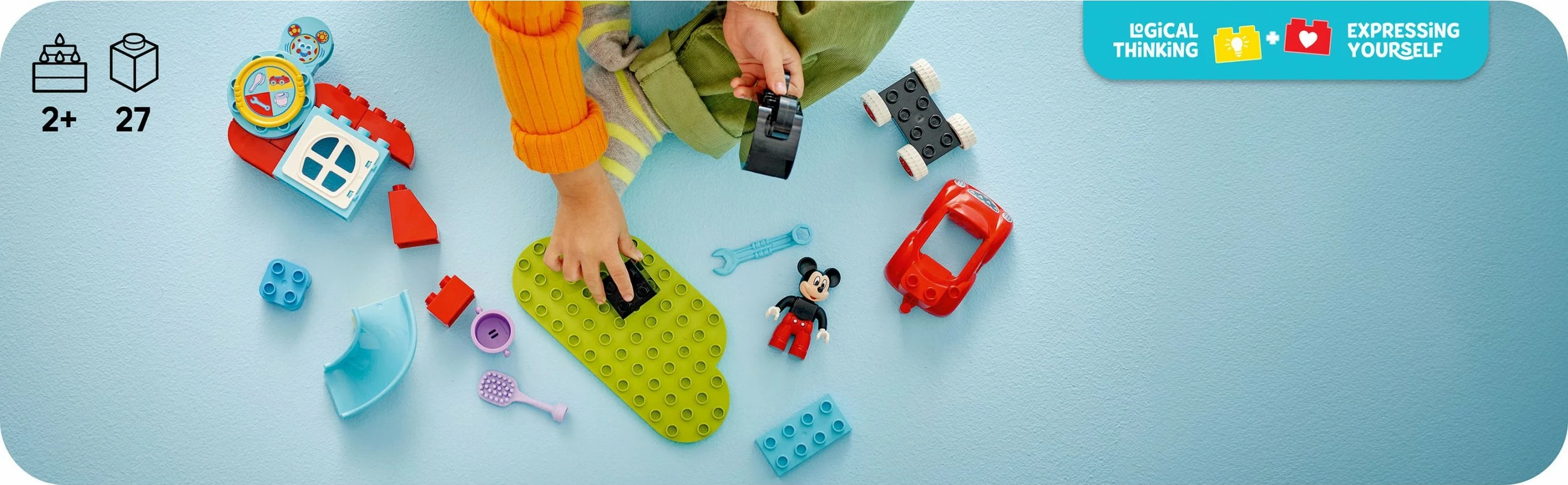 Set ndërtimi LEGO DUPLO Disney Mickey Mouse Clubhouse & makinë, 27 pjesë, shumëngjyrëshe