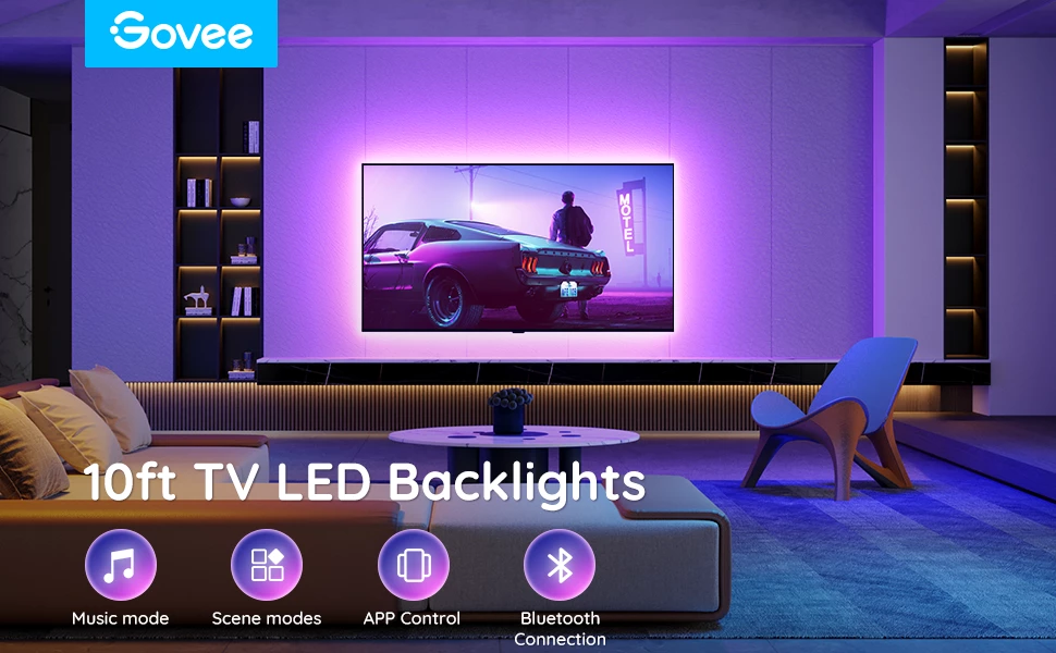 Dritë prapavije LED RGB për TV Govee Backlight 46-60\", 3 m, Bluetooth/USB, set 4 segmente