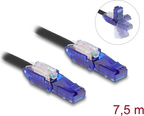 Kabllo rrjeti DeLOCK 80930, Cat6, 7.5 m, RJ45 këndore 180°, LSZH, e zezë/vjollcë