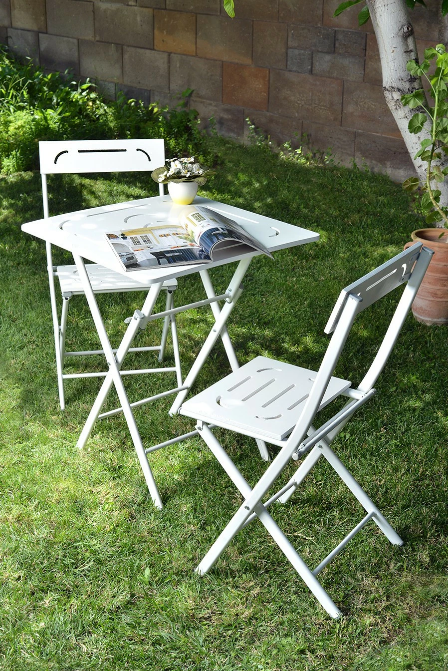 Set tavolinë me karrige për terasë, 3 pjesë, Hanah Home, Bistro Set 2, e bardhë