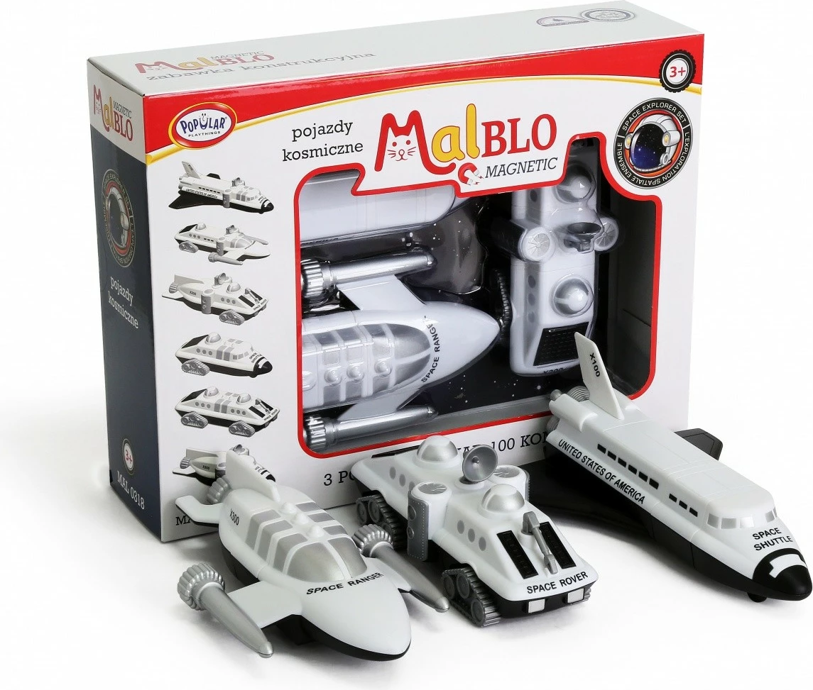 Set lodrash magnetike MalBlo nga MALIK, 3 automjete hapësinore, plastikë, e bardhë