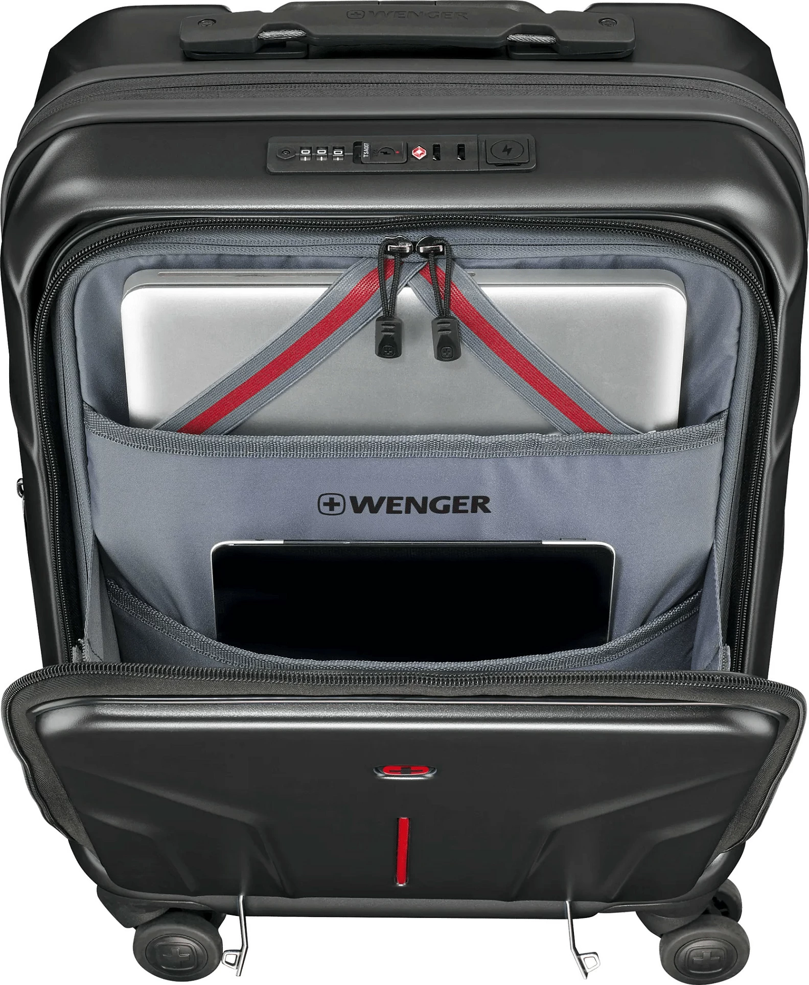 Valixhe kabine Wenger Amplix Hardside Carry-On, 36L, për laptop 16", 4 rrota, e zezë
