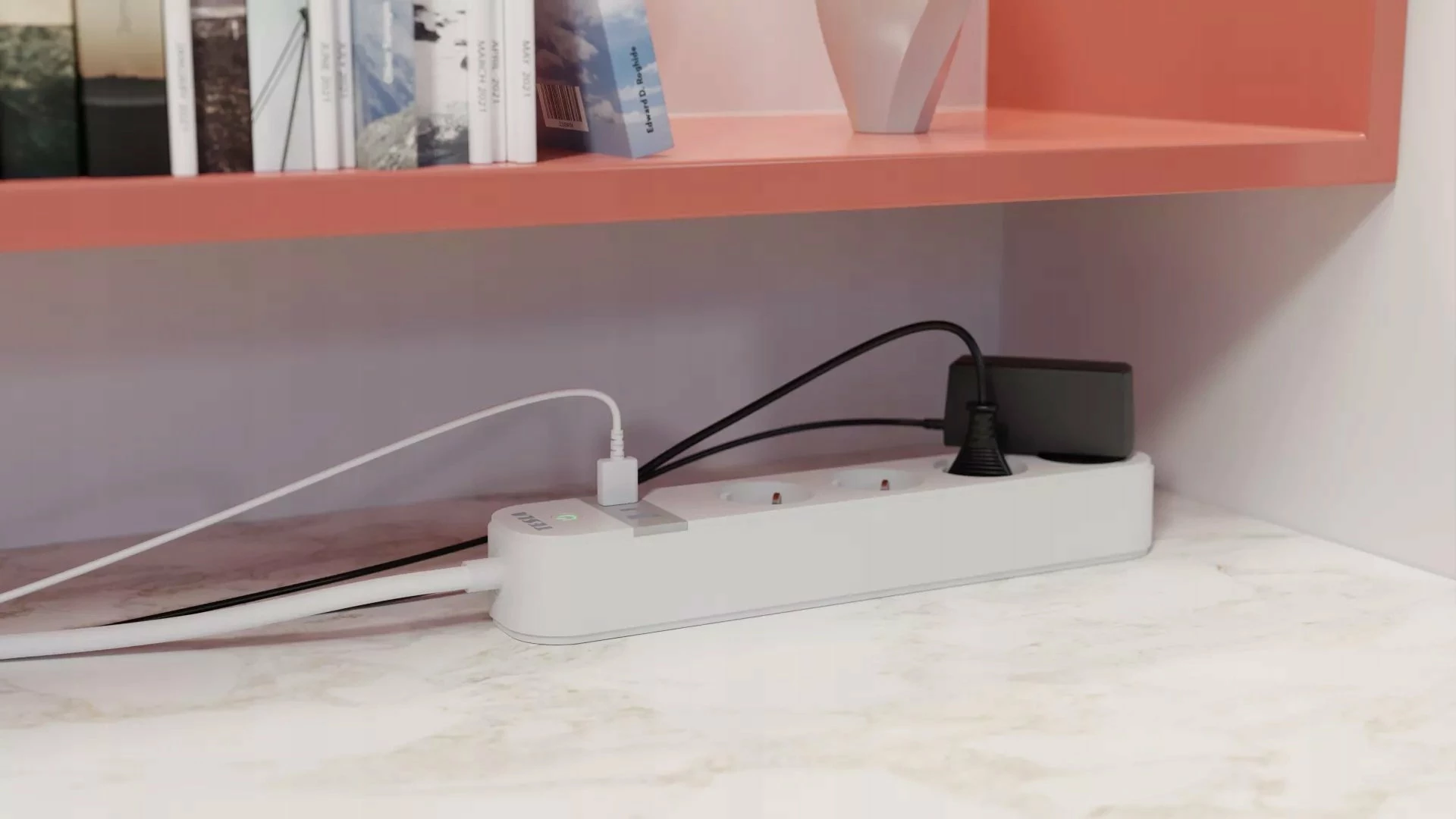 Zgjatës prizash smart Tesla PS300 TSL-SPL-SPS300, 4x Schuko + 3x USB, Wi‑Fi, kabllo 2 m, bardhë