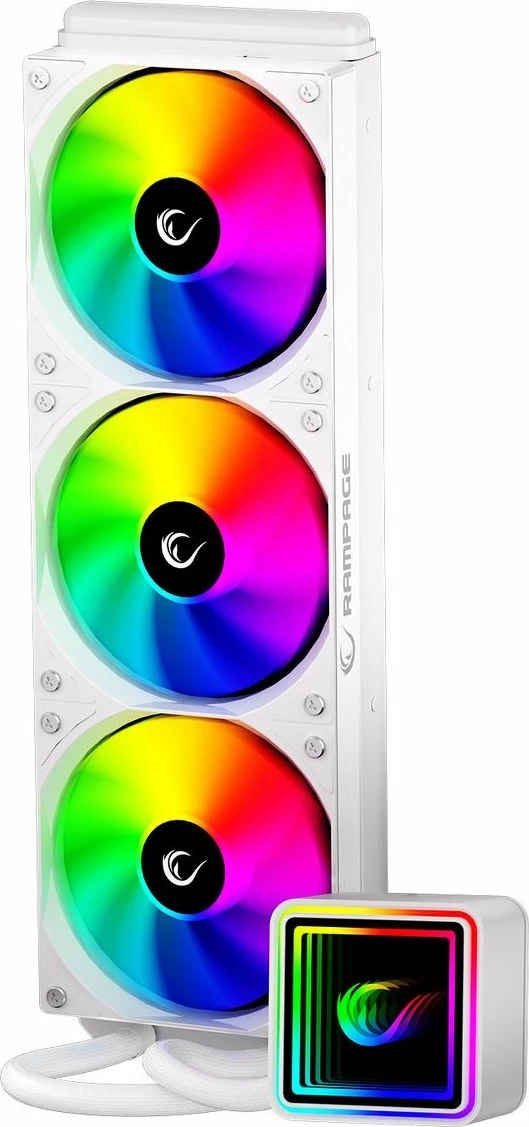 Ftohës uji AIO Rampage INFINITE V360 360mm ARGB me 3x120mm ventilatorë, i bardhë
