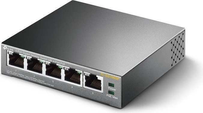Switch TP-Link, 5 porte Gigabit Desktop PoE switch me 4 porta, i zi