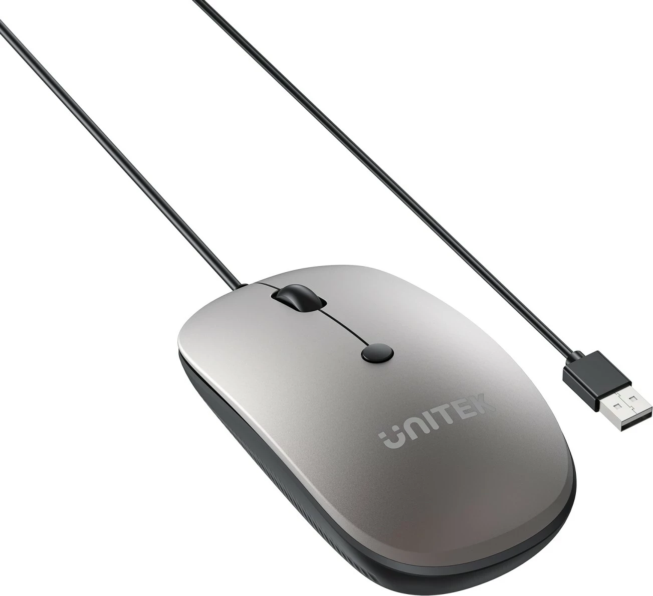 Maus Unitek SlimTrack, USB, me kabllo, 1600 DPI, gri