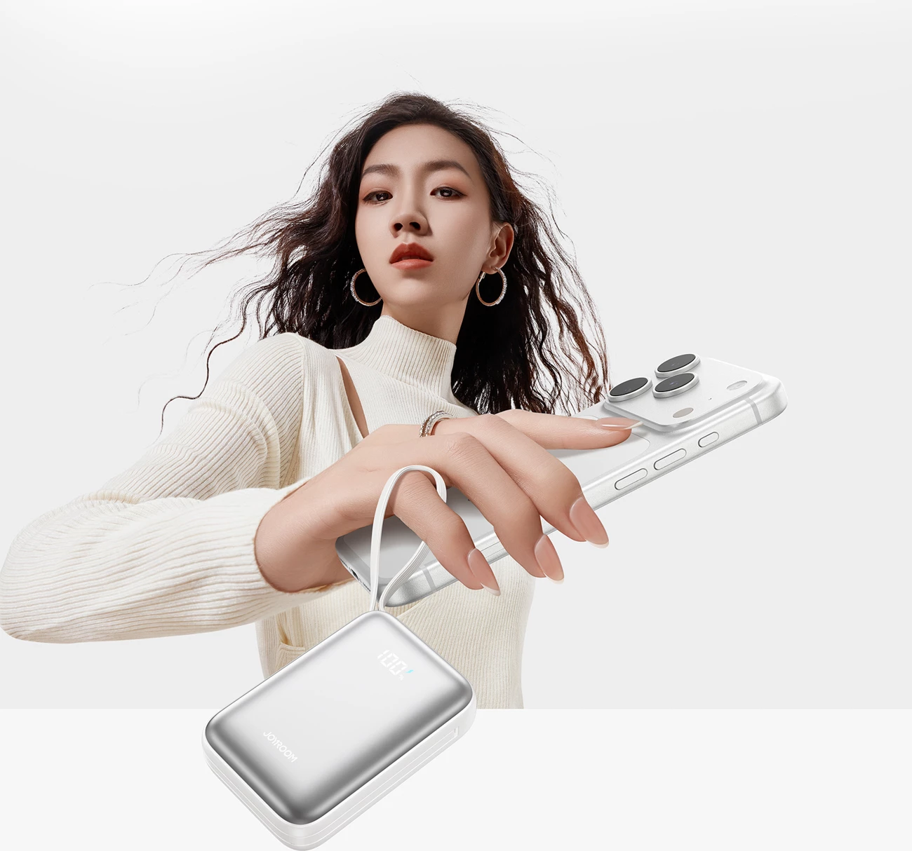 Powerbank Joyroom JR-PBF29 20000mAh 22.5W me kabllo të integrume USB-C + Lightning, i bardhë, në kuti