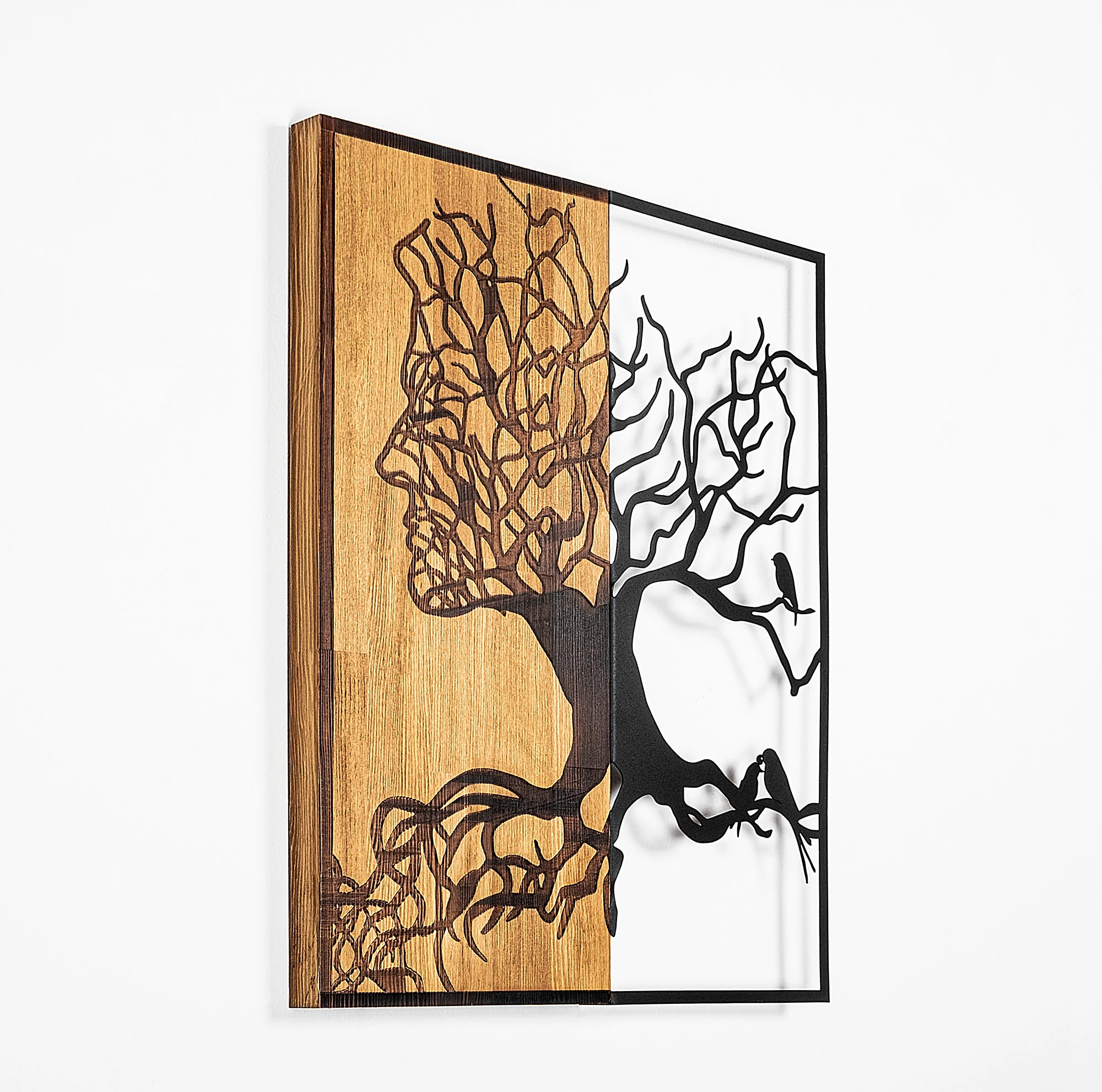 Aksesor dekorativ për mur, dru dhe metal, dizajn pemë, Wallity, 49x3x58cm