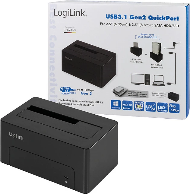 Stacion dokimi LogiLink Quickport USB 3.1 për HDD/SSD SATA 2.5"/3.5", i zi