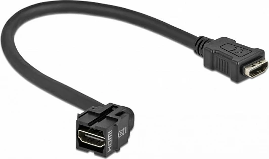 Modul Keystone HDMI DeLOCK, femër-femër, kabllo e shkurtër 250°, flat, i zi