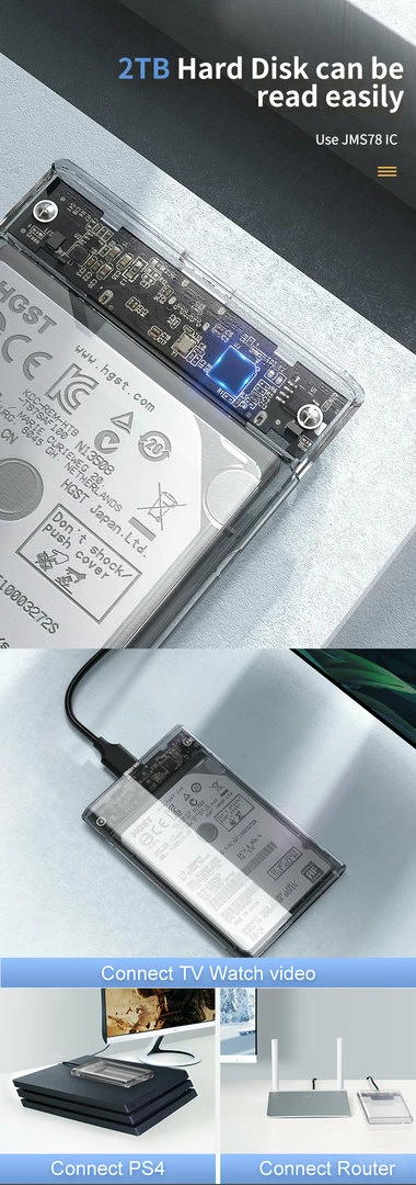 Case për Hard Disk Tech Time 2.5'' Transparent Hdd enclosure SATA 5G/USB A TO Type-C 0.5m Length Cable