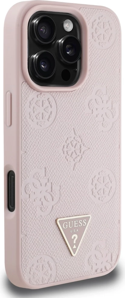 Mbështjellës Guess Grained Hot Stamp Peony Triangle Logo MagSafe për iPhone 16 Pro, Rozë