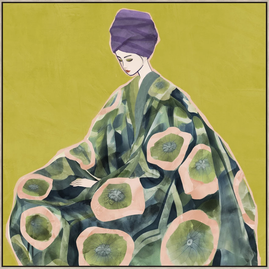 Pikturë dekorative Floral Lady, shumëngjyrëshe, dru natyral, 80x80x5cm