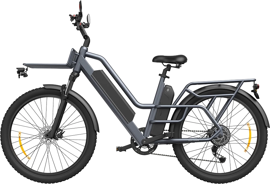 biçikletë elektrike cargo ADO OASIS 260T, 26 inç, rreze deri 180 km, Shimano 7 shpejtësi, 55 Nm, gri, set me 2 bateri