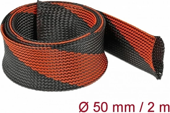 Mbrojtëse gërshetë për kabllo DeLOCK, 2 m, Ø50 mm, e zgjerueshme, poliester, zi/kuqe