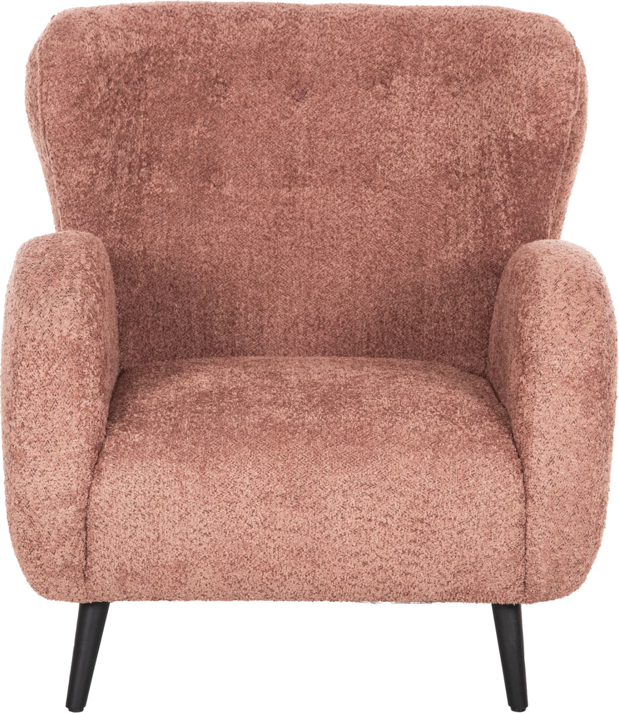 Fotelje KRYLY, pëlhurë boucle rozë, këmbë druri të zeza, 83x87x89H cm