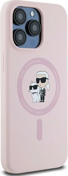 Mbështjellës Karl Lagerfeld Silicone Karl & Choupette Ring MagSafe për iPhone 15 Pro Max, Rozë