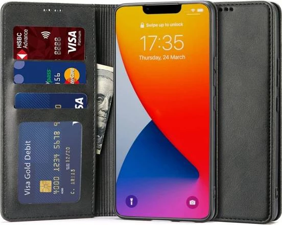 Mbështjellës wallet flip ONASI për Samsung Galaxy A53, lëkurë, me magnet dhe stand, i zi