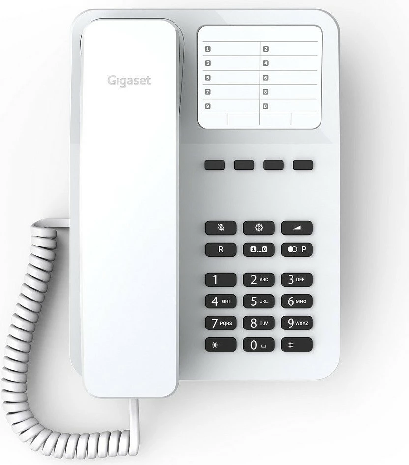 Telefon fiks Gigaset DESK 400, analog, me kabllo, 10 numra, i bardhë