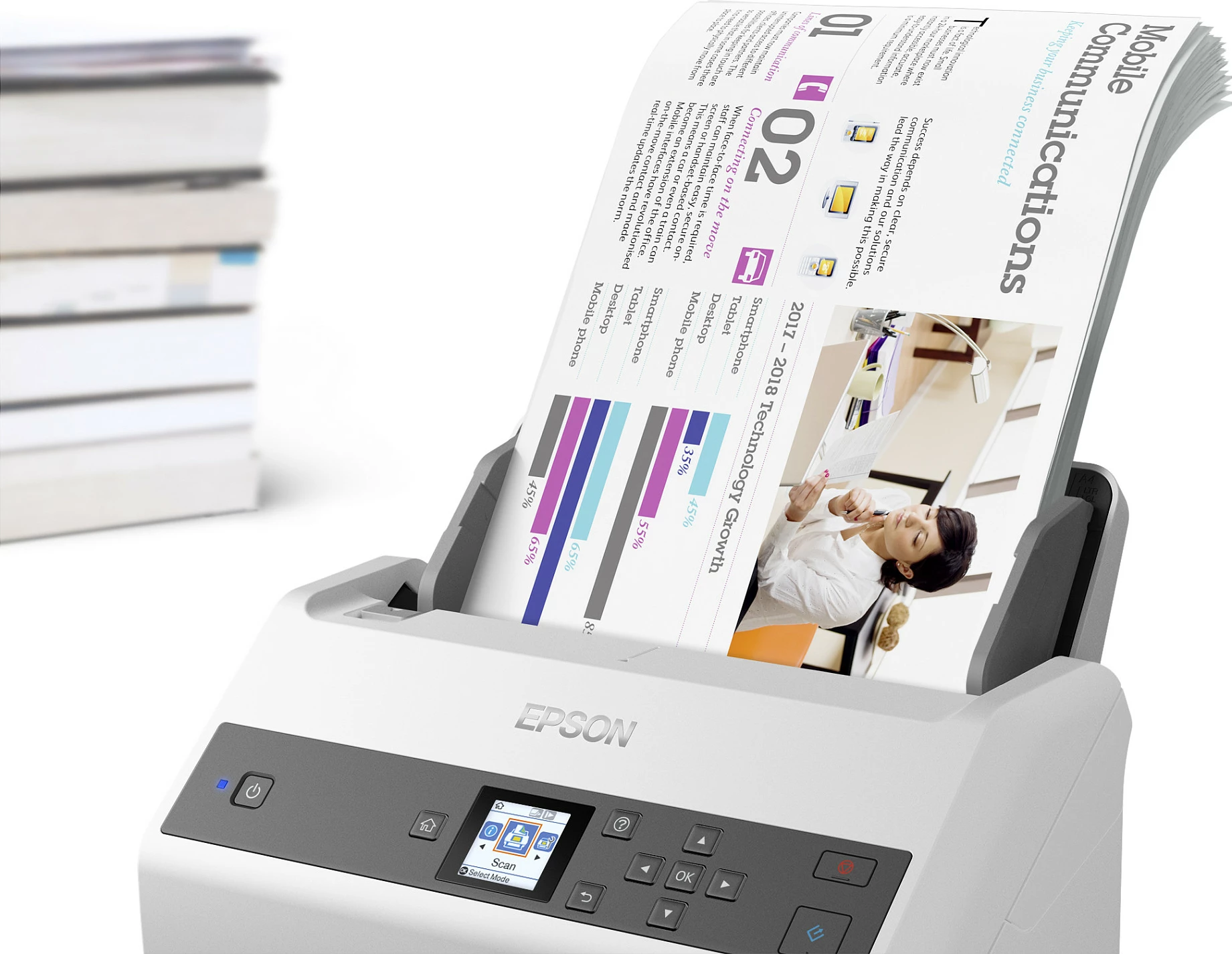 Skaner dokumentesh Epson WorkForce DS-870, ADF 100 fletë, duplex, 65 ppm, 600 x 600 DPI, bardhë/gri