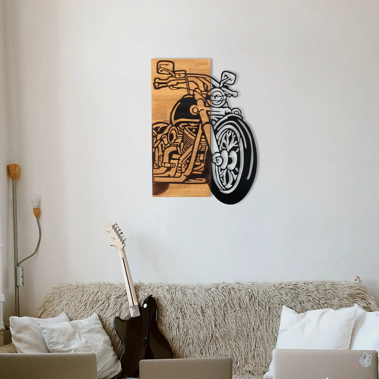 Aksesor dekorativ muri prej druri dhe metali, Wallity Chopper 2, ngjyrë e zezë dhe arre, 44x61cm