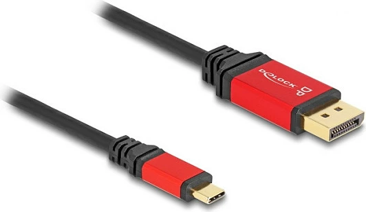 Kabllo USB-C në DisplayPort DeLOCK, 1m, 8K 30Hz, HDR10, DP 1.4, kuqe/zezë