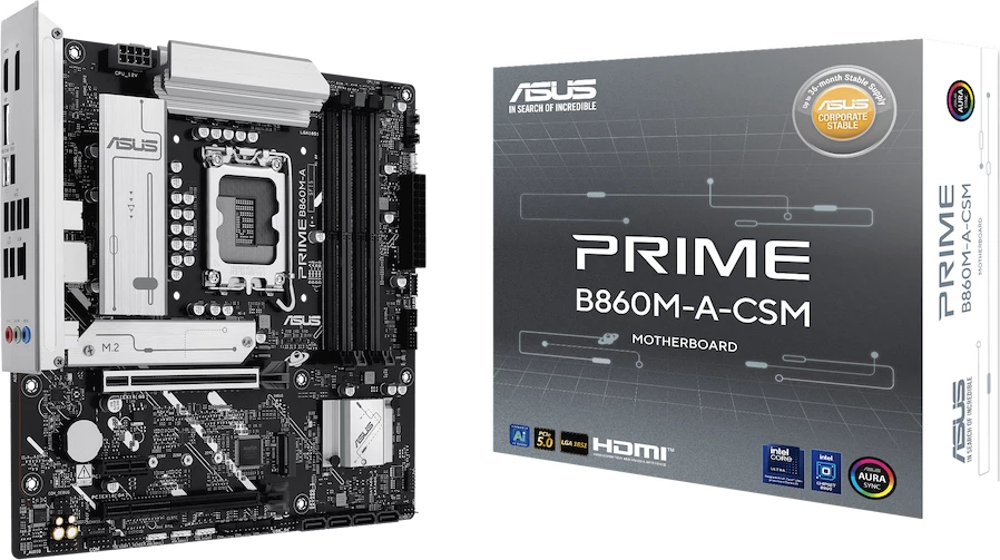 Pllakë amë ASUS PRIME B860M-A-CSM mATX LGA1851, DDR5 4xDIMM, 2x M.2, 4x SATA, PCIe 5.0, 2.5GbE, DisplayPort, HDMI