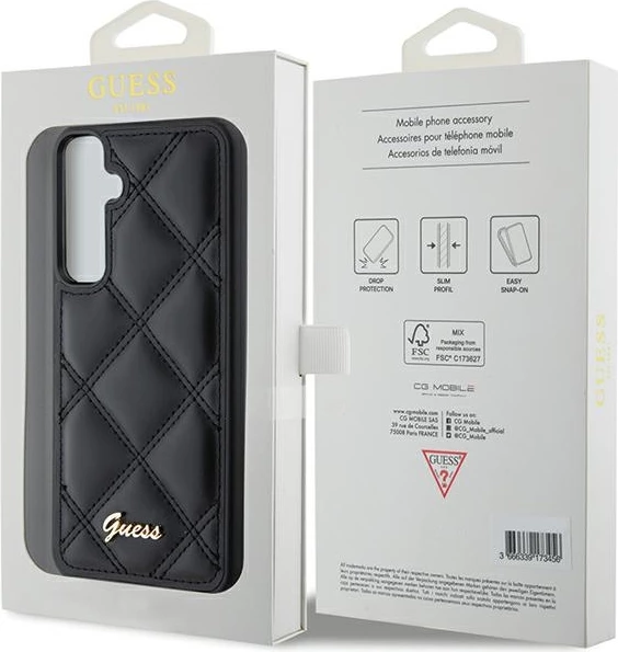 Mbështjellës Guess Quilted Metal Logo për Samsung Galaxy S23 FE, i zi