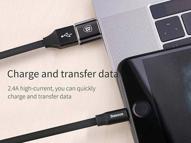 Adapter Baseus 27625-uniw USB-A në USB-C, USB 2.0, OTG, 2.4A, i zi