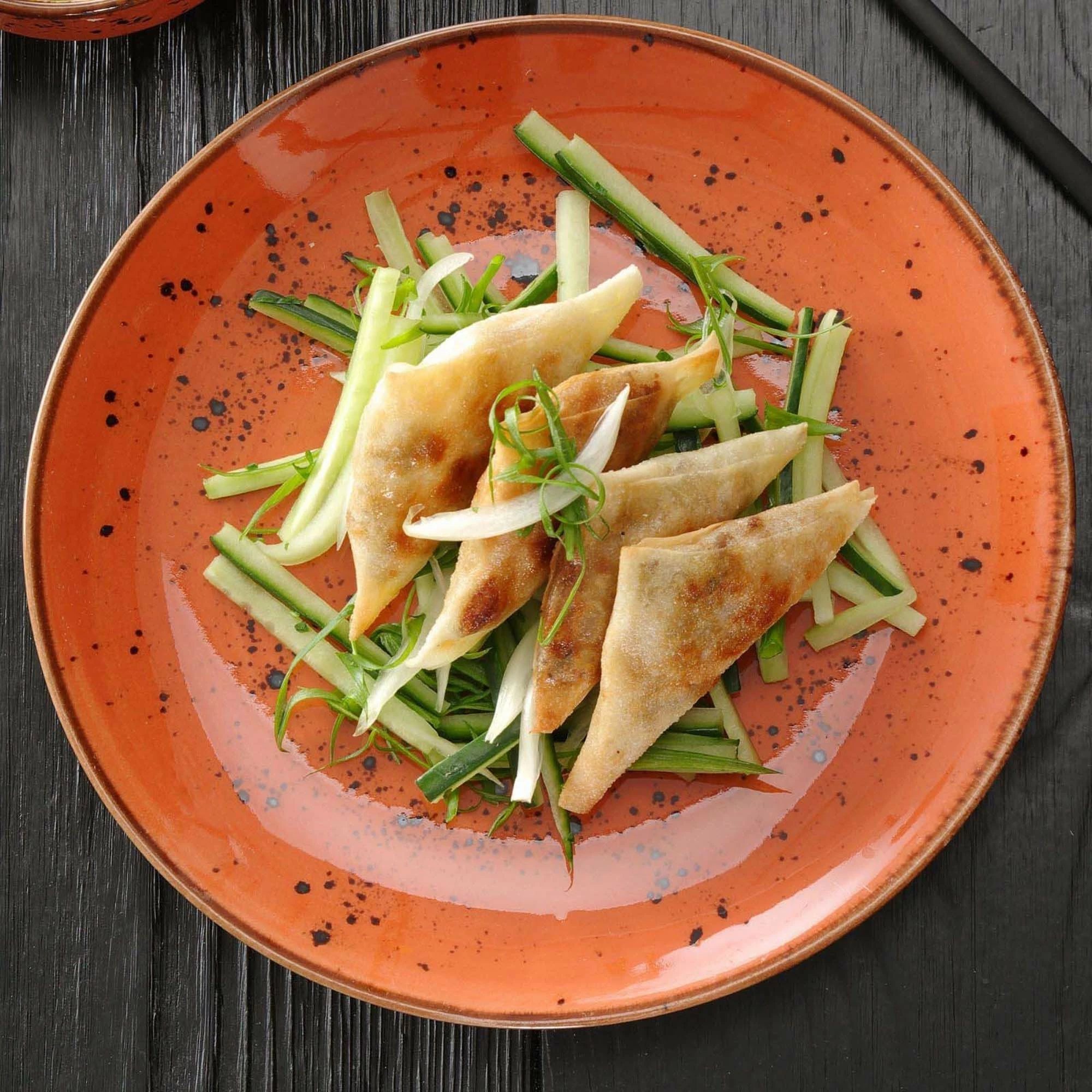 Pjatë porcelani Fine Dine Dahlia Organic Shape 350x210 mm, portokalli, set 6 copë